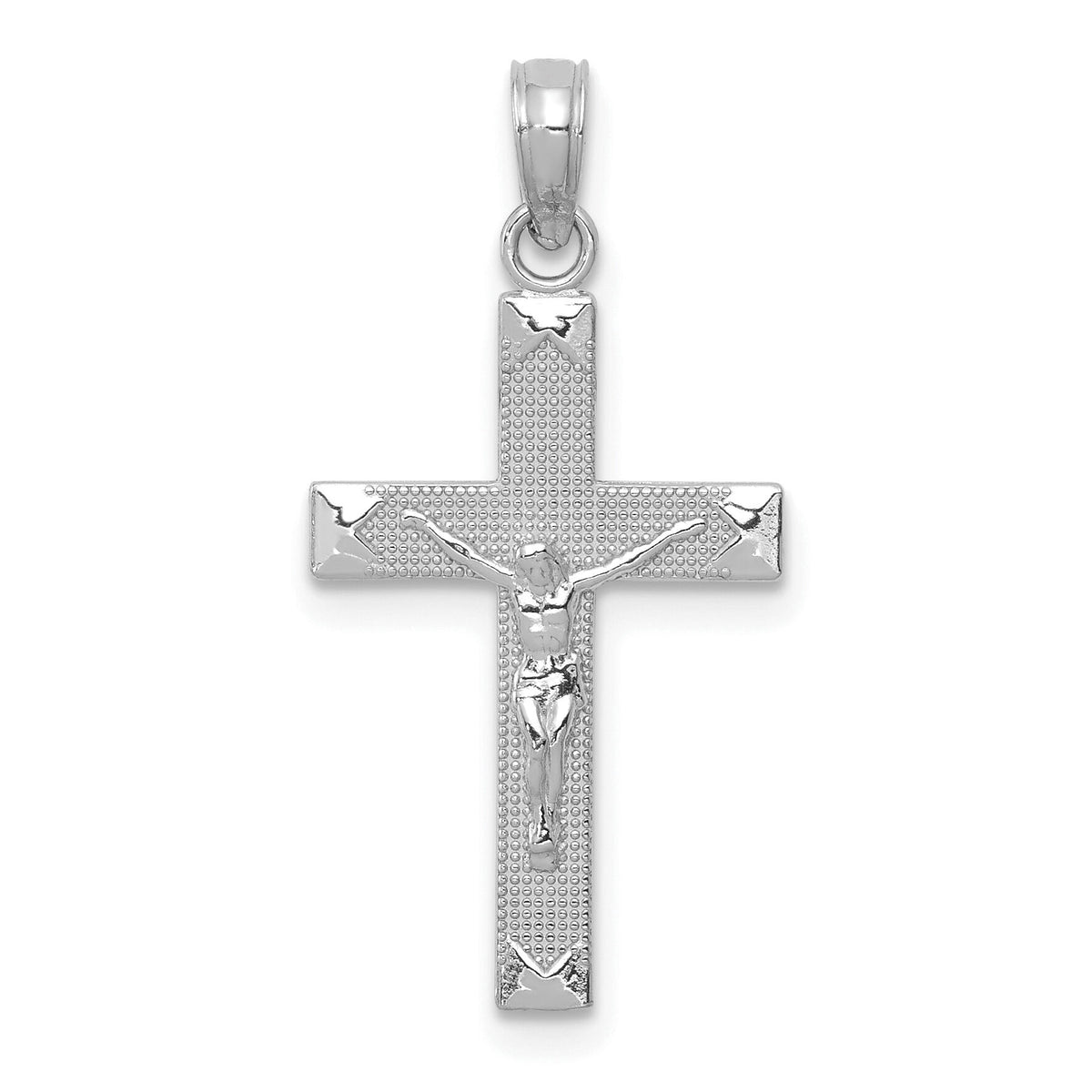 14K White Gold Beveled Tipped Crucifix Pendant-C4341W