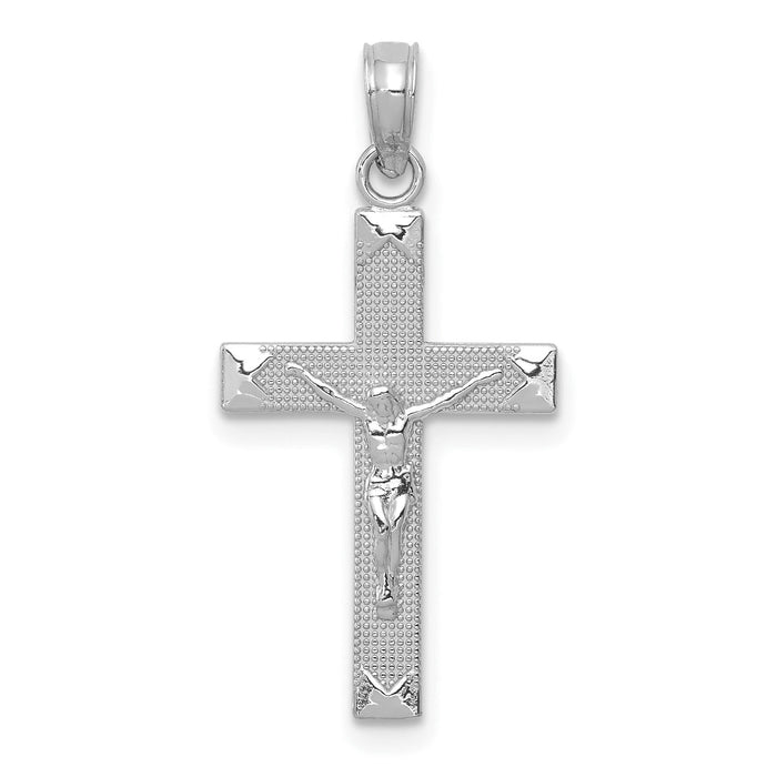 14K White Gold Beveled Tipped Crucifix Pendant-C4341W