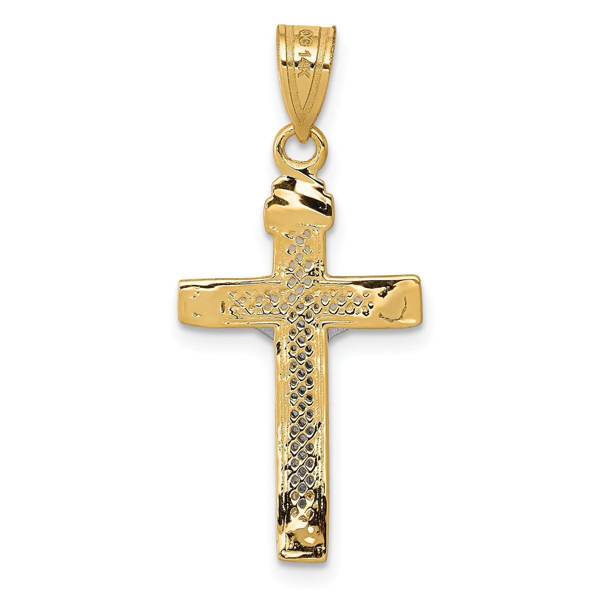 14K Two-tone Diamond-cut Lattice Cross w/Crucifix Pendant-C4349