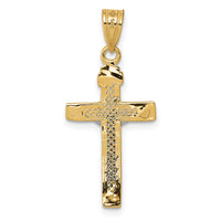14K Two-tone Diamond-cut Lattice Cross w/Crucifix Pendant-C4349