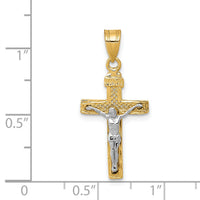 14K Two-tone Diamond-cut Lattice Cross w/Crucifix Pendant-C4349