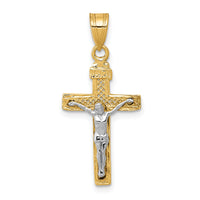 14K Two-tone Diamond-cut Lattice Cross w/Crucifix Pendant-C4349