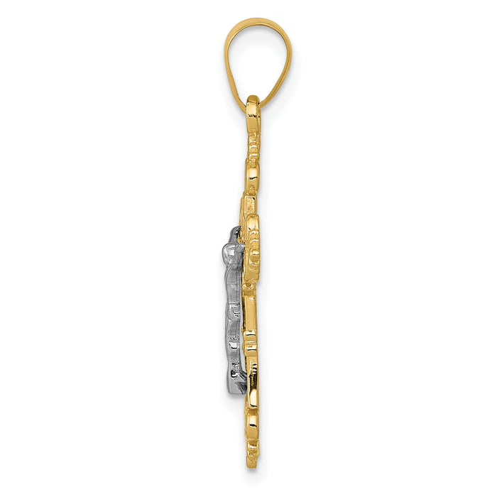 14K Two-Tone Small Lacy-Edge Inri Crucifix Pendant-C4386