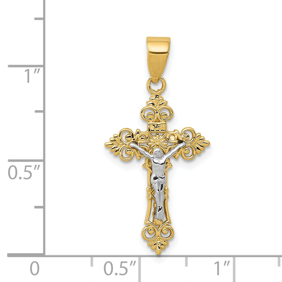 14K Two-Tone Small Lacy-Edge Inri Crucifix Pendant-C4386