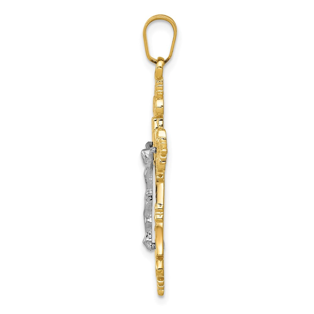 14K Two-Tone Medium Lacy-Edge Inri Crucifix Pendant-C4387