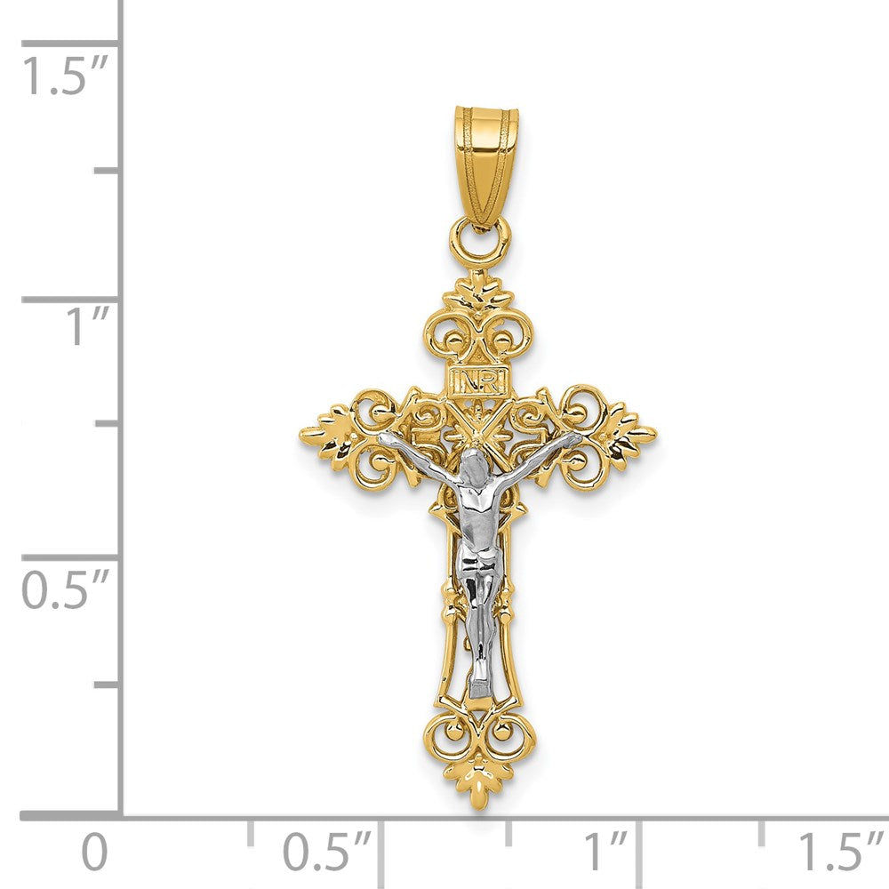 14K Two-Tone Medium Lacy-Edge Inri Crucifix Pendant-C4387