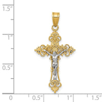 14K Two-Tone Medium Lacy-Edge Inri Crucifix Pendant-C4387