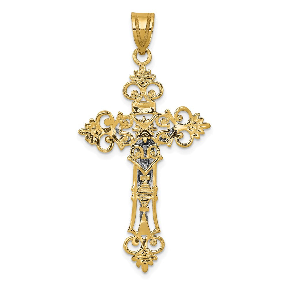 14K Two-Tone Large Lacy-Edge Inri Crucifix Pendant-C4388