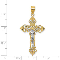 14K Two-Tone Large Lacy-Edge Inri Crucifix Pendant-C4388