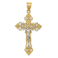 14K Two-Tone Large Lacy-Edge Inri Crucifix Pendant-C4388