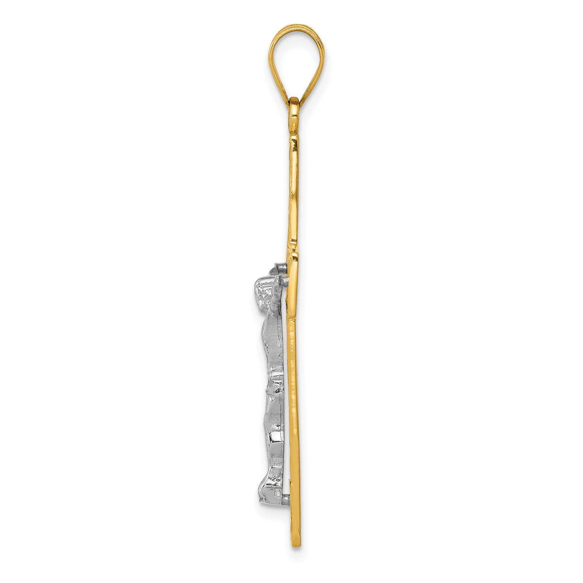 14K Two-Tone D/C Large Block Filigree Crucifix Pendant-C4394