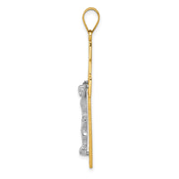 14K Two-Tone D/C Large Block Filigree Crucifix Pendant-C4394
