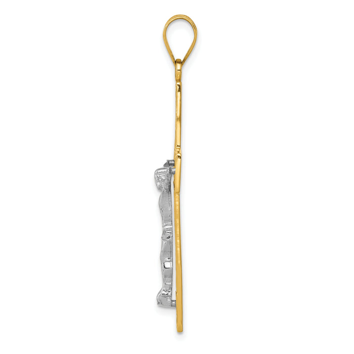 14K Two-Tone D/C Large Block Filigree Crucifix Pendant-C4394