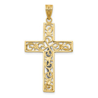 14K Two-Tone D/C Large Block Filigree Crucifix Pendant-C4394