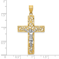 14K Two-Tone D/C Large Block Filigree Crucifix Pendant-C4394