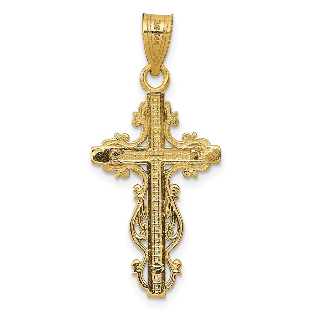 14K Two-tone Small Narrow Cross w/Crucifix Pendant-C4395