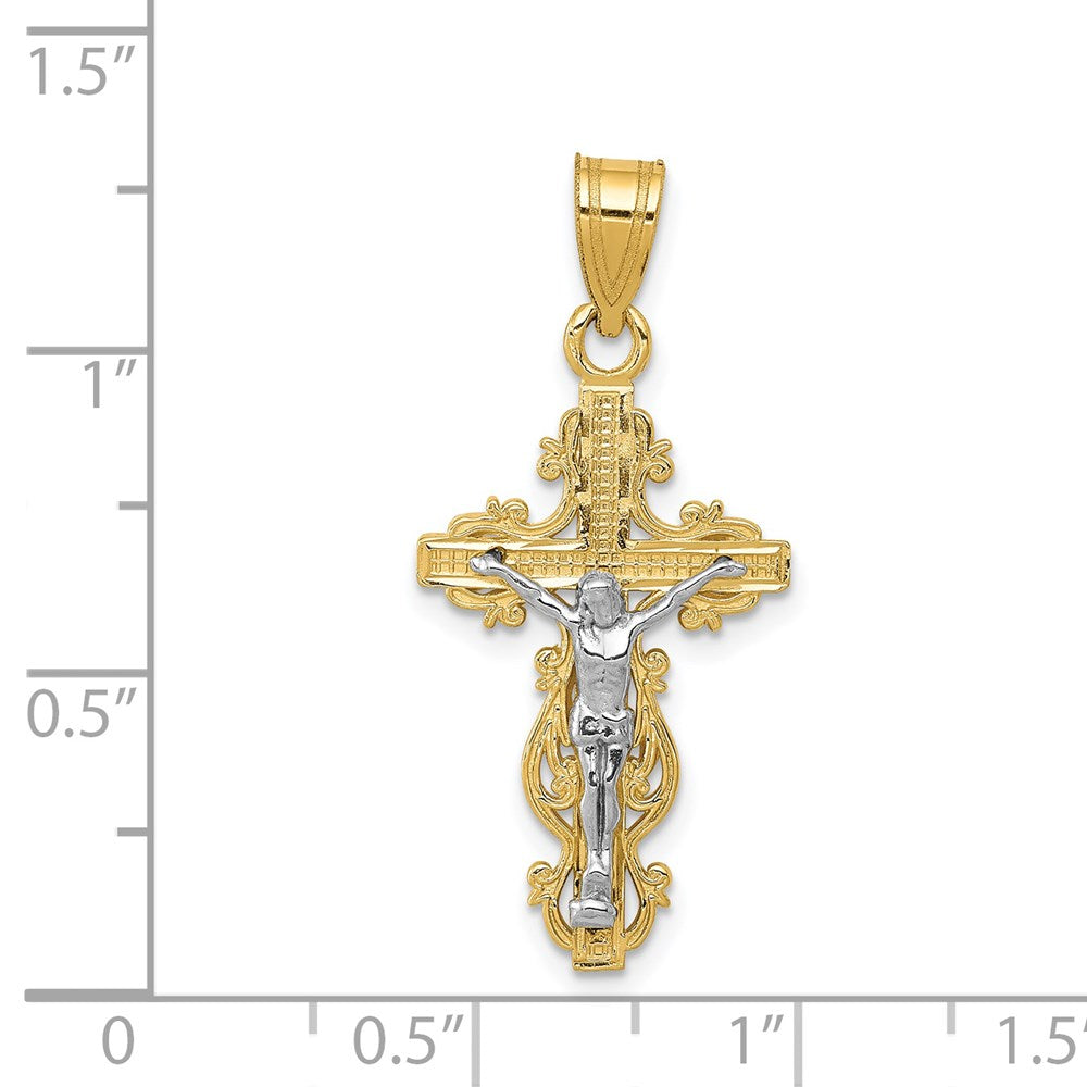 14K Two-tone Small Narrow Cross w/Crucifix Pendant-C4395