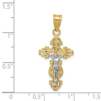 14K Two-tone Small Narrow Cross w/Crucifix Pendant-C4395