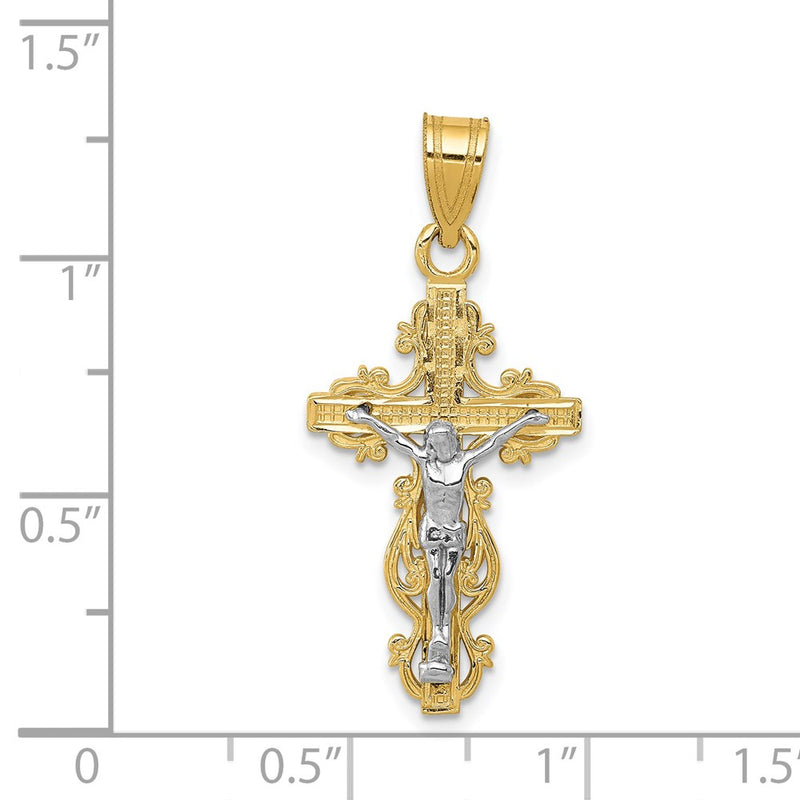 14K Two-tone Small Narrow Cross w/Crucifix Pendant-C4395