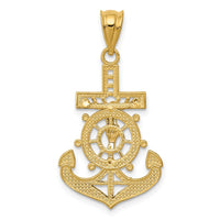 14k w/Rhodium Diamond-cut Mariners Cross Pendant-C4398