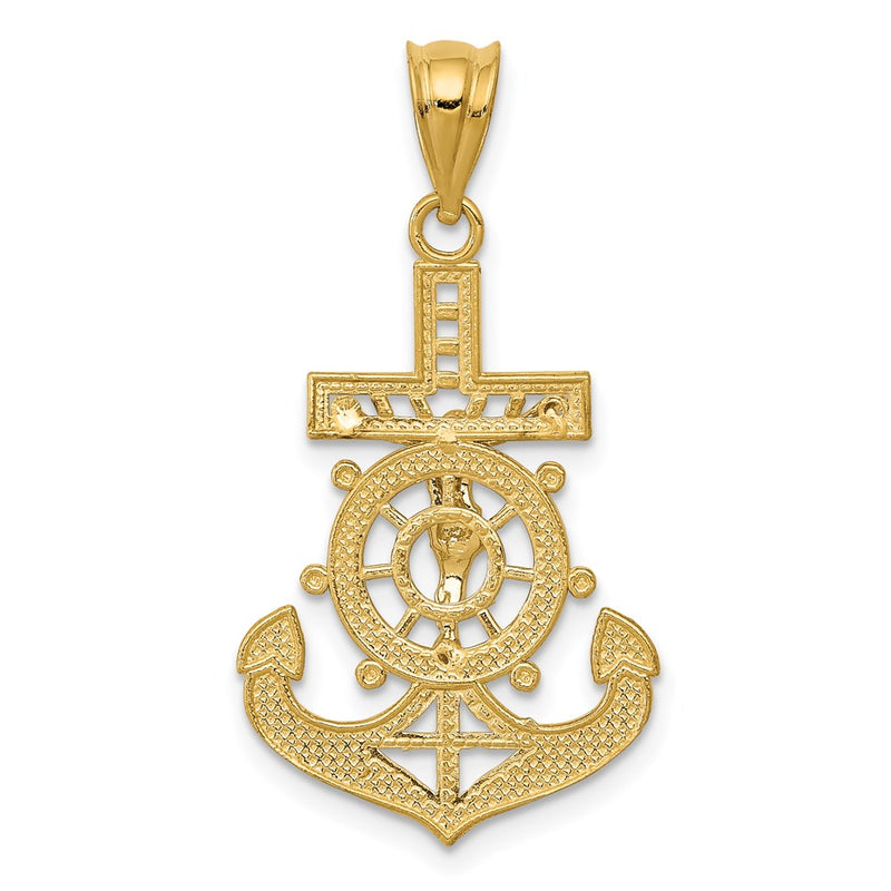 14k w/Rhodium Diamond-cut Mariners Cross Pendant-C4398