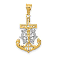 14k w/Rhodium Diamond-cut Mariners Cross Pendant-C4398