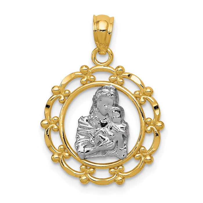 14k w/Rhodium Mother Holding Baby Pendant-C4403
