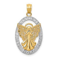 14K W/Rhodium BELIEVE PEACE FAITH HOPE Angel Pendant-C4406