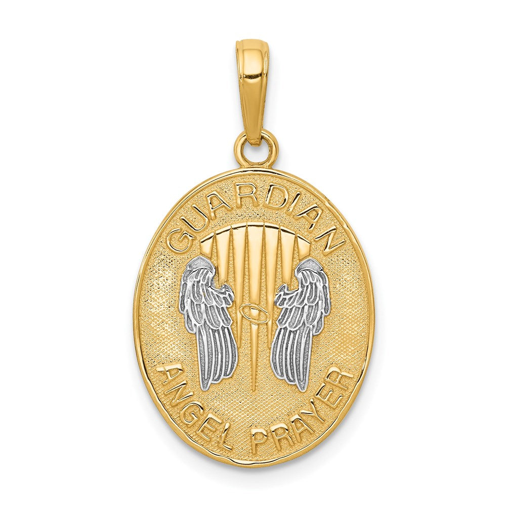 14K W/Rhodium Reversible Guardian Angel Prayer Pendant-C4410