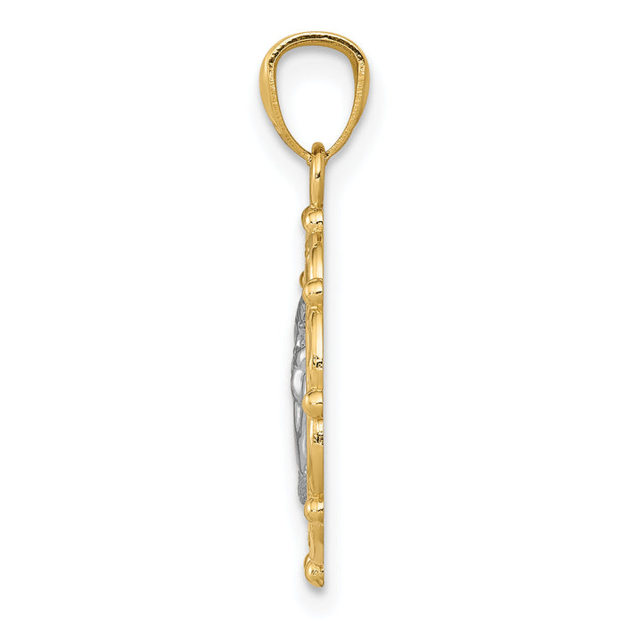 14k w/Rhodium Angel Pendant-C4412