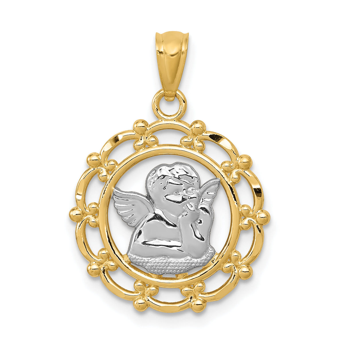 14k w/Rhodium Angel Pendant-C4412