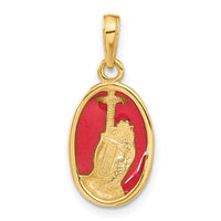 14K Red Enamel Praying Hands and Cross Pendant-C4420