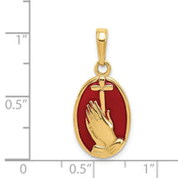 14K Red Enamel Praying Hands and Cross Pendant-C4420