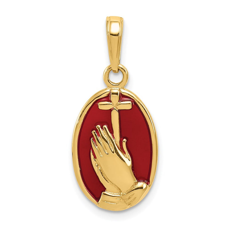 14K Red Enamel Praying Hands and Cross Pendant-C4420