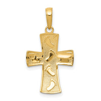 14K w/Rhodium Footprints Cross Pendant-C4430