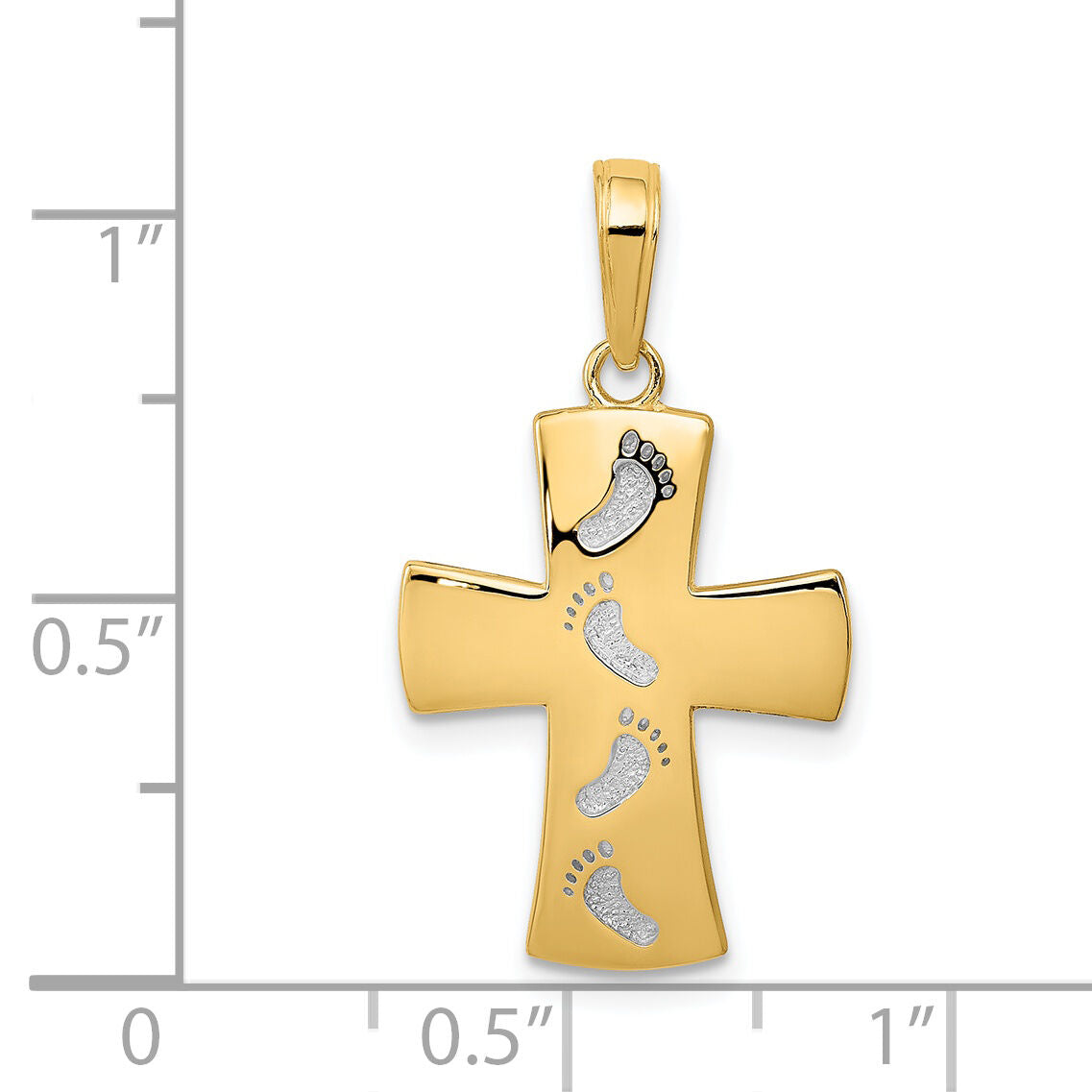 14K w/Rhodium Footprints Cross Pendant-C4430