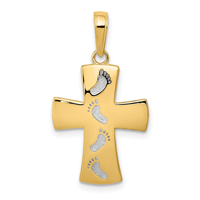 14K w/Rhodium Footprints Cross Pendant-C4430