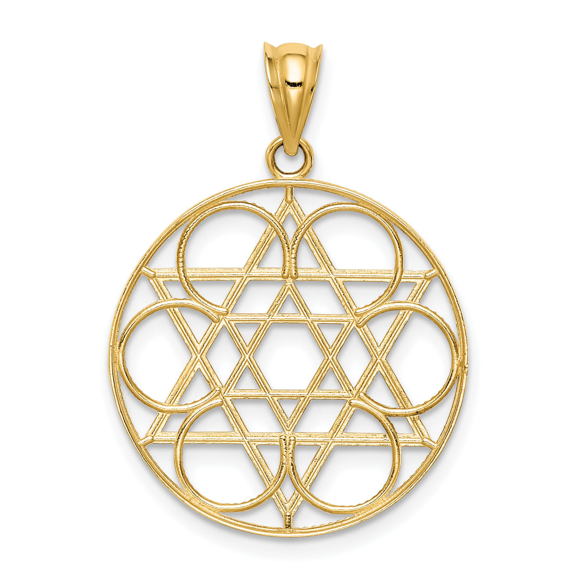 14k Star of David Circle Pendant-C4453