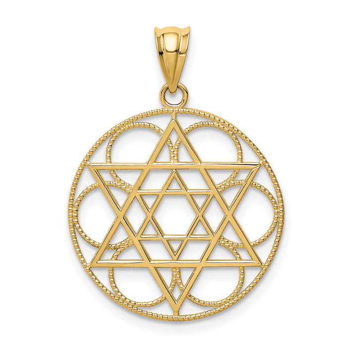 14k Star of David Circle Pendant-C4453