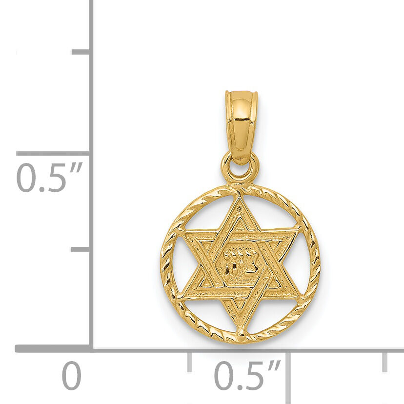 14K Star of David in Circle Frame Pendant-C4458