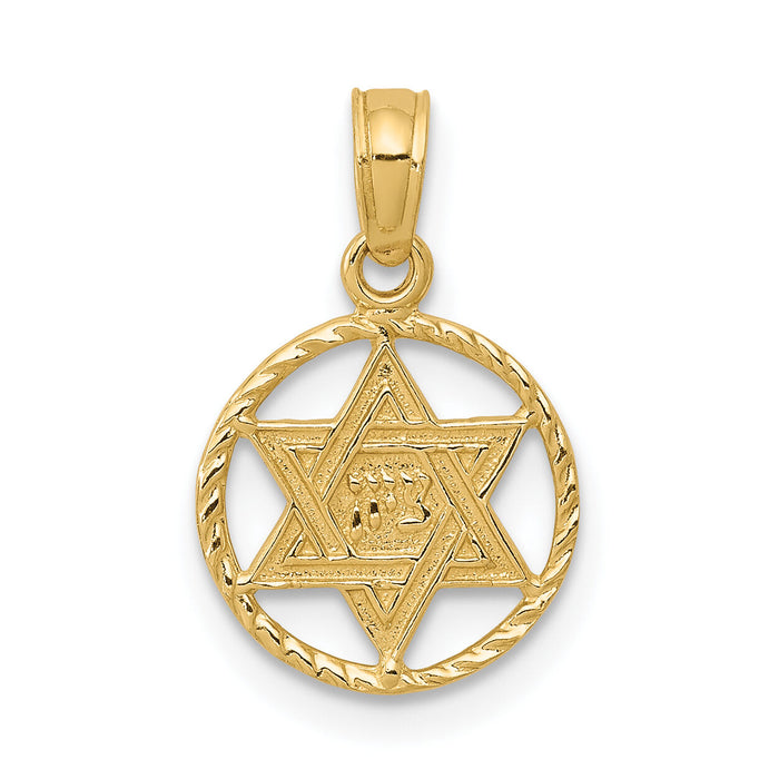 14K Star of David in Circle Frame Pendant-C4458