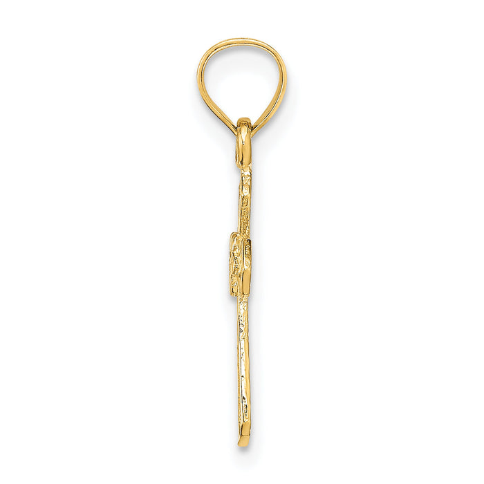 14K Small Cross w/Flower Charm-C4470