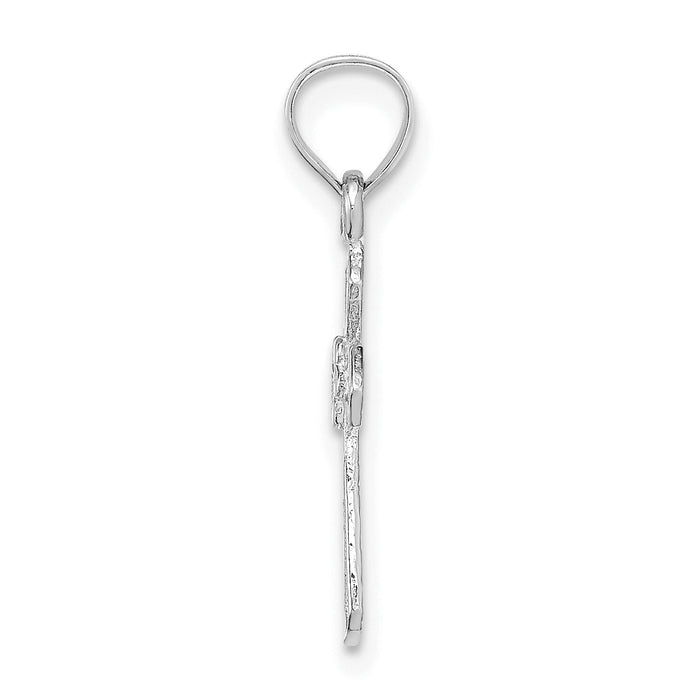 14K White Gold Small Cross w/Flower Pendant-C4470W