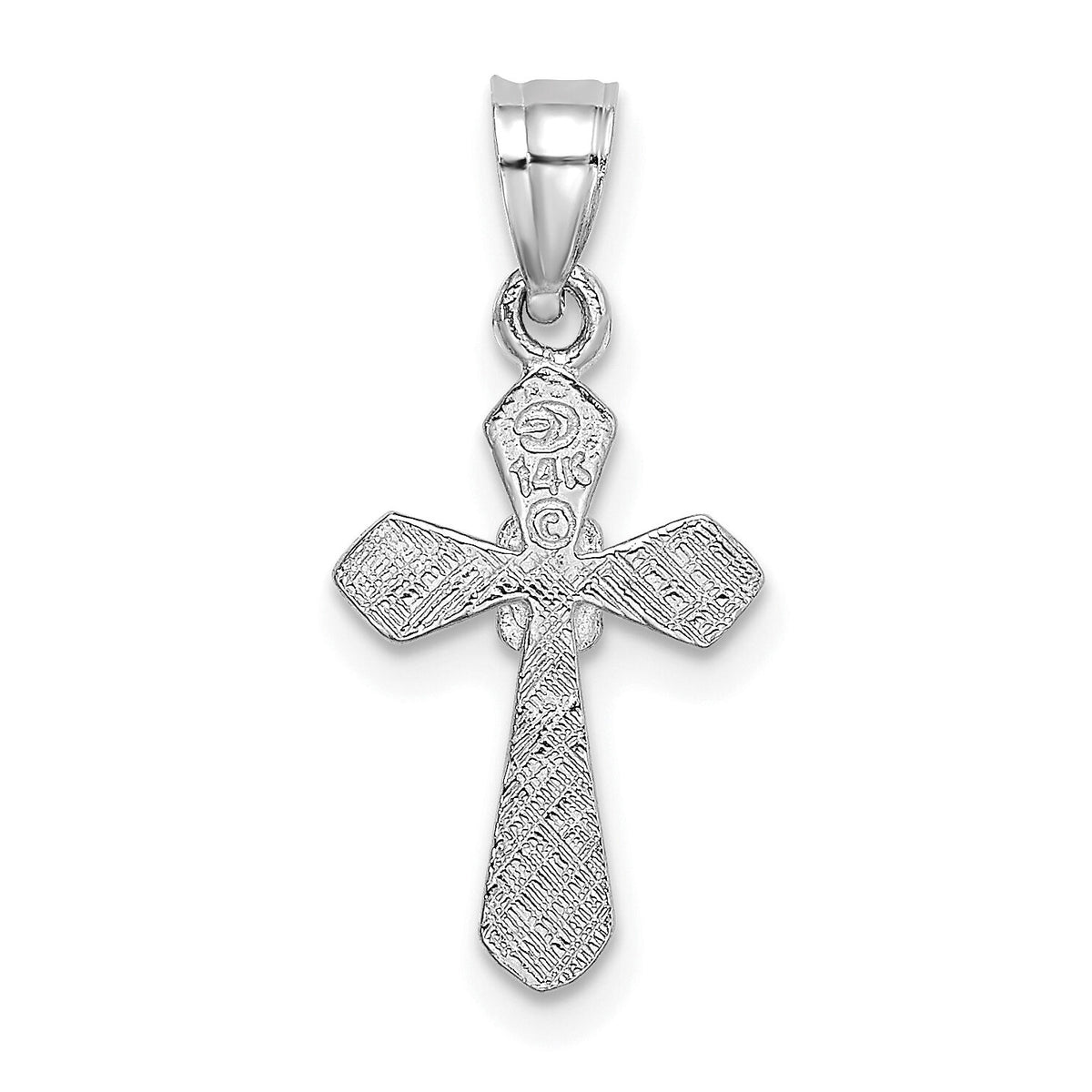 14K White Gold Small Cross w/Flower Pendant-C4470W