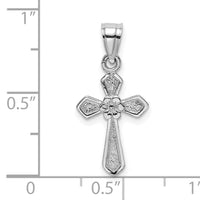 14K White Gold Small Cross w/Flower Pendant-C4470W