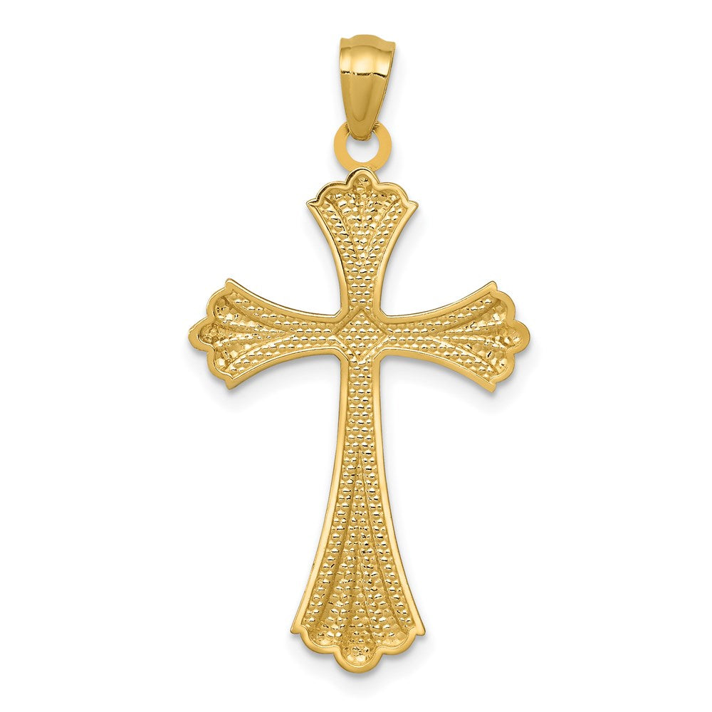 14K Diamond-Cut Rhodium Budded Cross Pendant-C4480