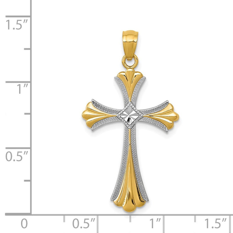 14K Diamond-Cut Rhodium Budded Cross Pendant-C4480