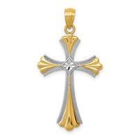 14K Diamond-Cut Rhodium Budded Cross Pendant-C4480