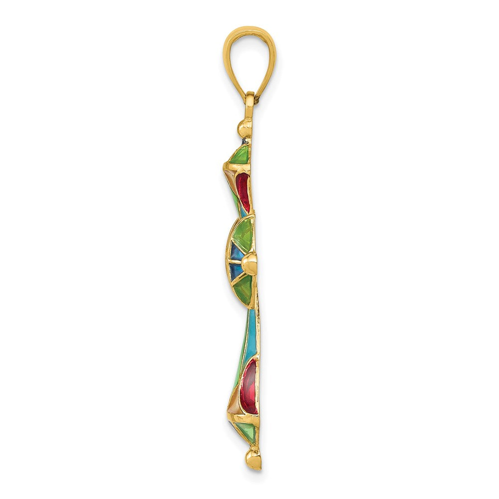 14K Multi Color Enamel Cross Pendant-C4486