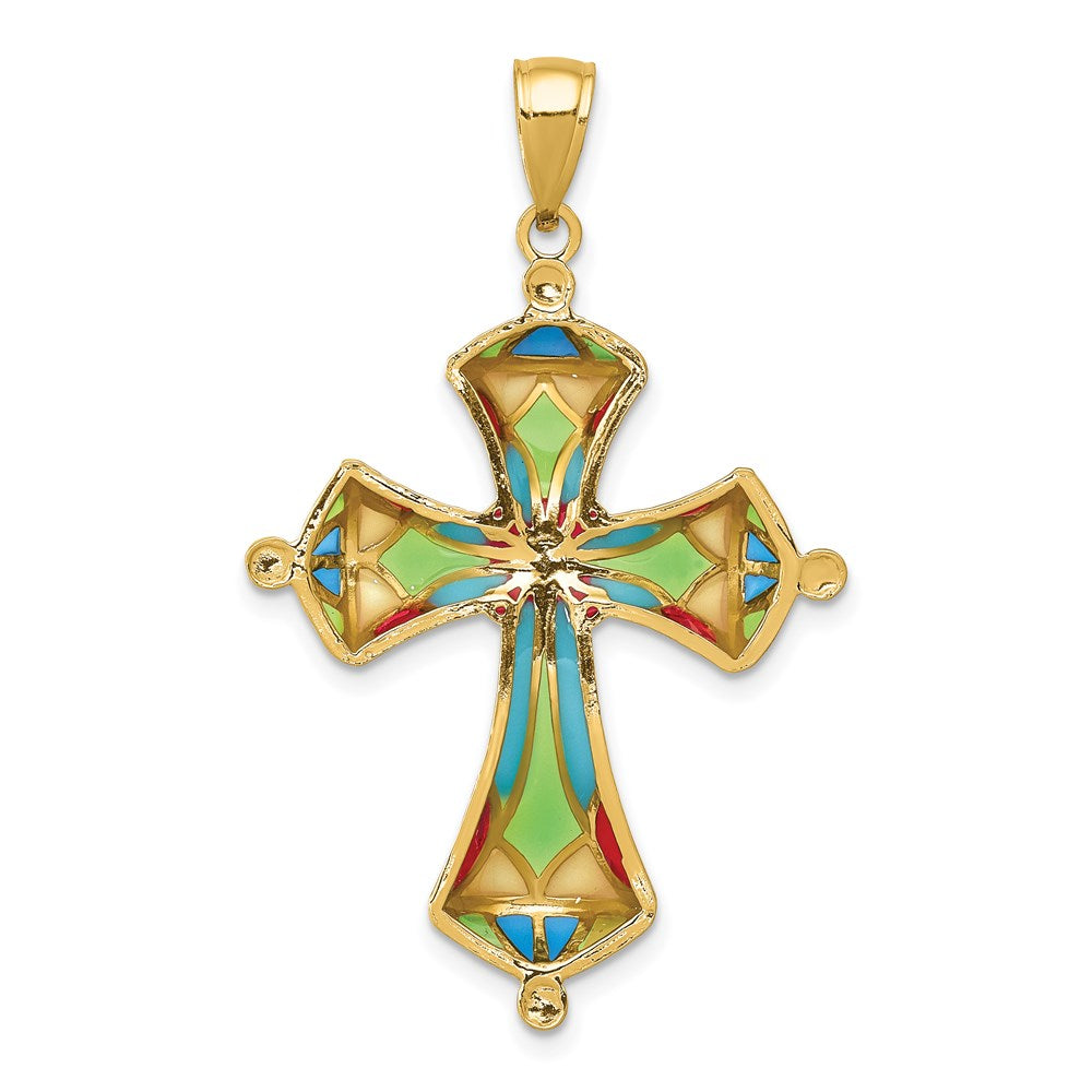 14K Multi Color Enamel Cross Pendant-C4486